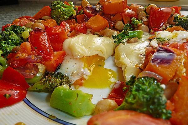Pan Of Vegetables with Eggs and Cheese