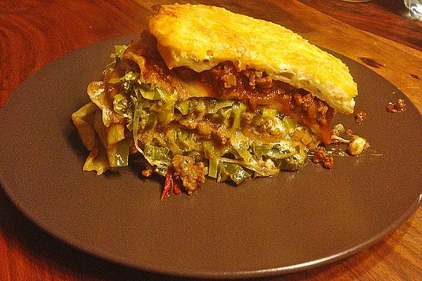 Pancake Cake with Minced Meat and Leek