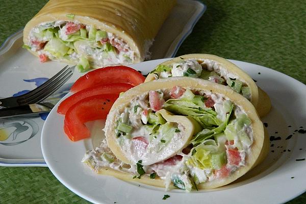 Pancakes Filled with Sheep Cheese and Tuna