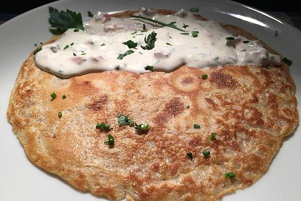 Pancakes with Boiled Ham and Herb Cream