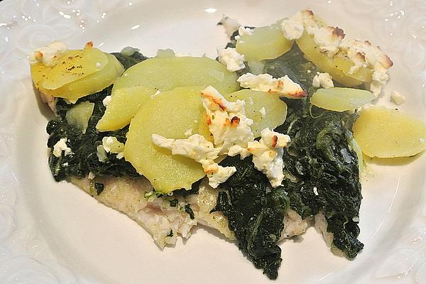 Pangasius Fillet with Spinach Leaves and Potato Coating