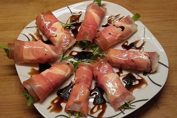Parma Rolls with Ricotta, Rocket and Balsamic Vinegar