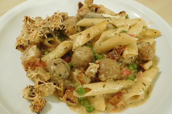 Pasta Al Forno with Salsicce and Ciabatta-rosemary Croutons