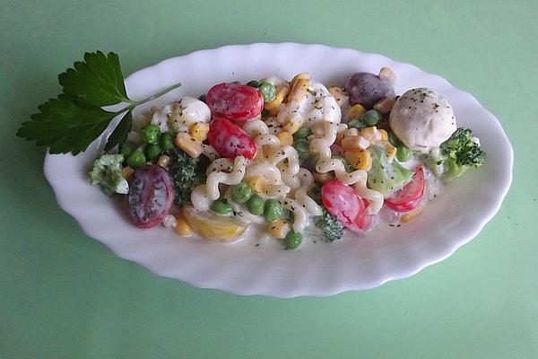 Pasta and Vegetable Salad with Fresh Yogurt and Dill Sauce
