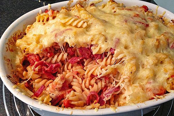 Pasta Bake with Tomato and Salami