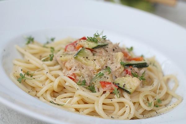 Pasta in Spicy Tuna and Vegetable Sauce