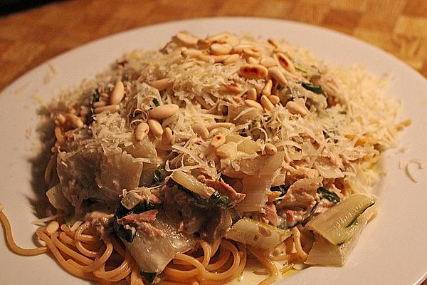 Pasta in Tuna Sauce with Swiss Chard and Parmesan