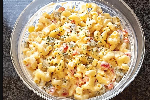 Pasta Salad with Cheese, Egg, Cucumber &amp; Bell Pepper
