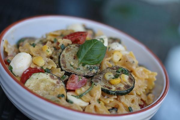 Pasta Salad with Fried Zucchini Slices