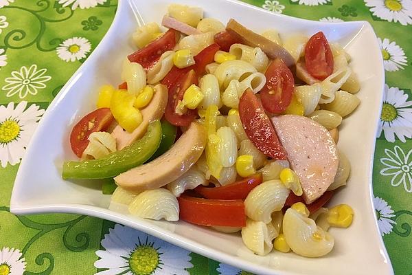 Pasta Salad with Meat Sausage and Corn