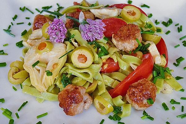Pasta Salad with Meatballs, Tomatoes and Artichokes