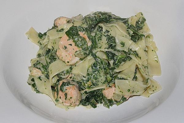 Pasta with Salmon and Spinach Mustard Sauce