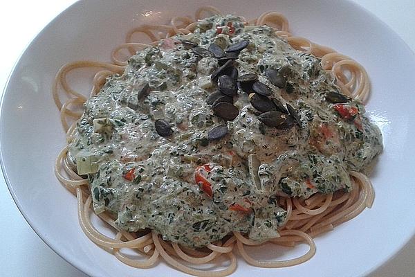Pasta with Spinach and Goat Cream Cheese Sauce