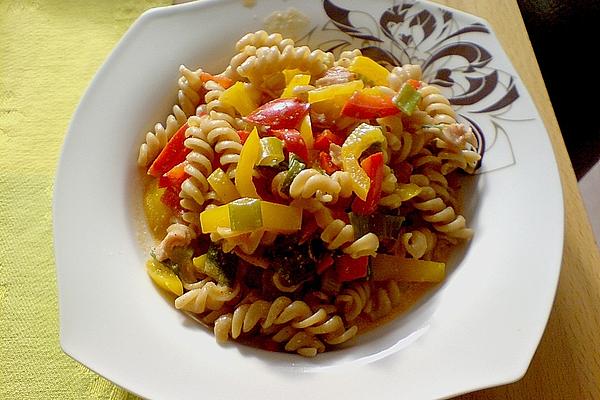 Pasta with Spring Onions, Peppers and Ham