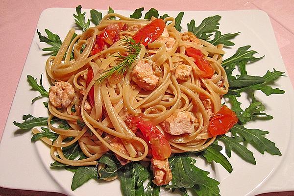 Pasta with Tomato Vegetables and Salmon