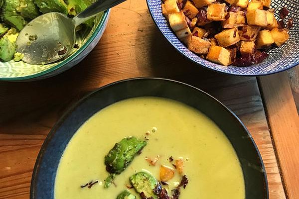 Pea and Bean Soup with Grilled Avocado