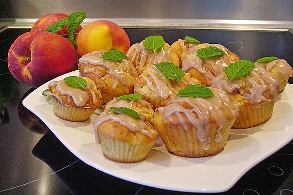 Peach and Almond Muffins with Cinnamon Glaze