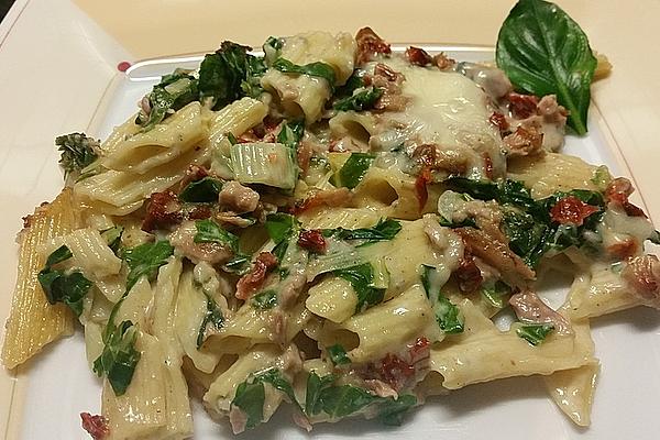 Penne Gratinated with Swiss Chard, Tuna and Gorgonzola