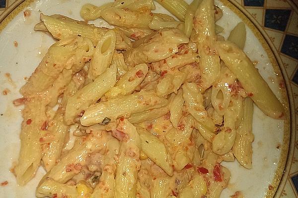 Penne with Creamy Bacon and Vegetable Sauce