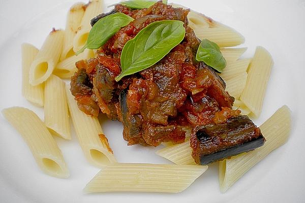 Penne with Eggplant, Tomatoes and Basil