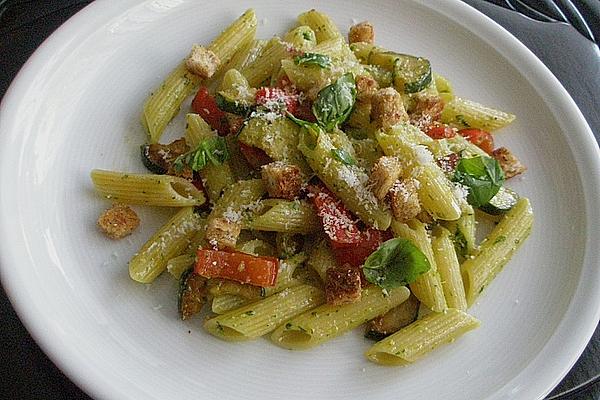 Penne with Stir-fried Vegetables and Chili Breadcrumbs