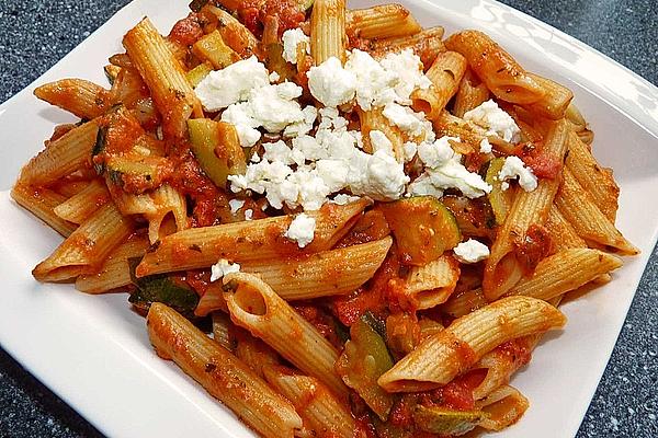 Penne with Tomato-zucchini-sheep Cheese Sauce