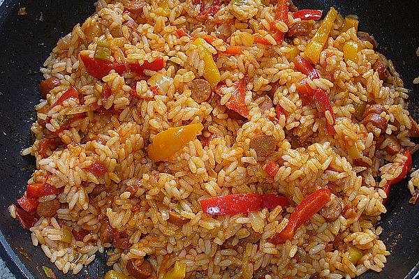 Peppers – Tomatoes – Rice – Pan with Debrezins