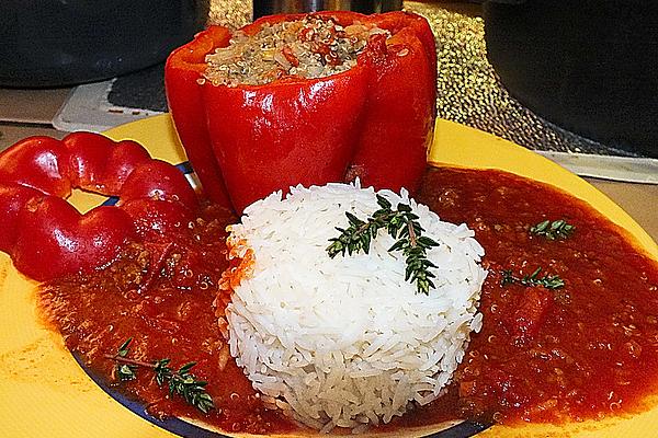 Peppers with Quinoa Minced Filling and Spicy Tomato Sauce