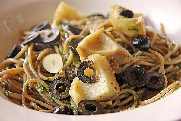 Pesto – Spaghetti with Artichokes and Olives
