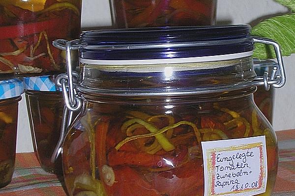 Pickled Tomatoes with Peppers, Onions and Garlic