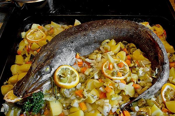 Pike on Bed Of Vegetables