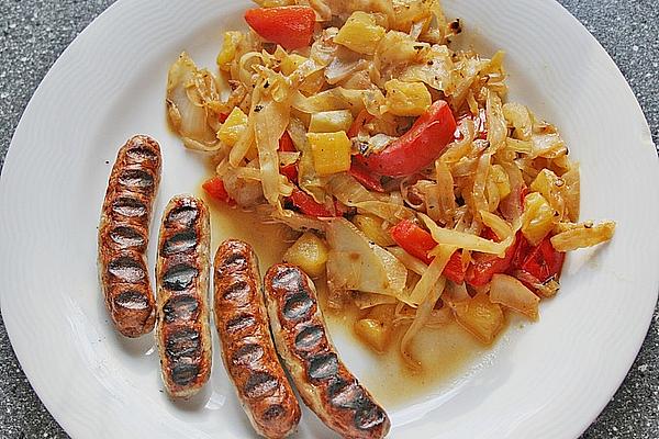 Pineapple – White Cabbage Vegetables with Bratwurst