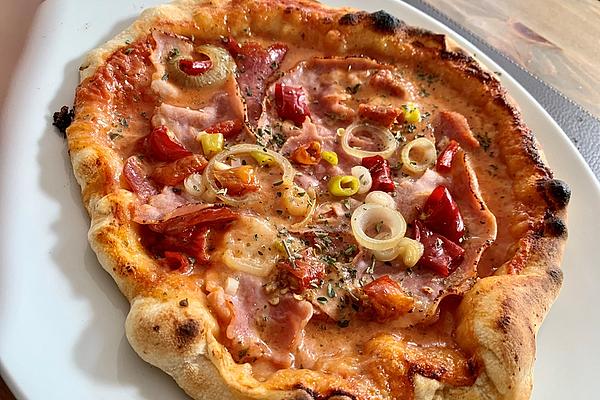Pizza Salami with Onions and Peppers