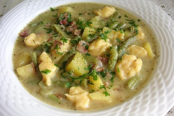 Plucked Knöpfle in Bacon and Bean Soup