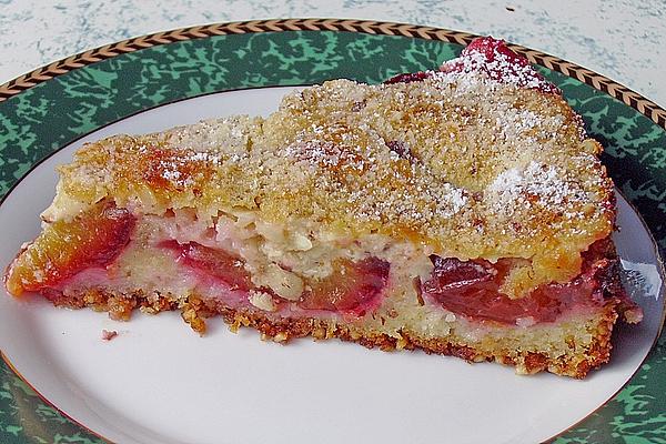 Plum Cake with Cream and Almond Topping