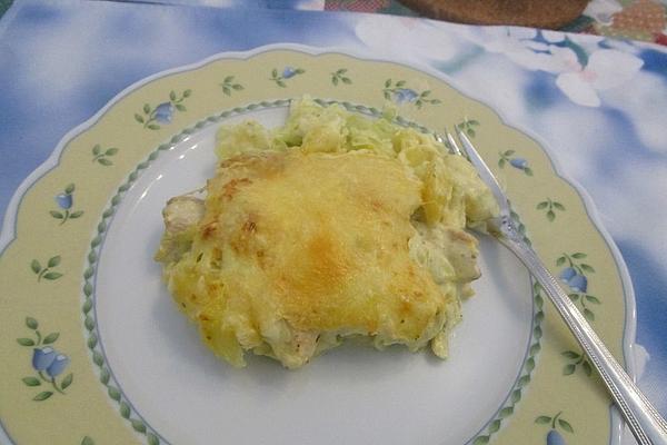 Pointed Cabbage Casserole with Potatoes and Cabanossi