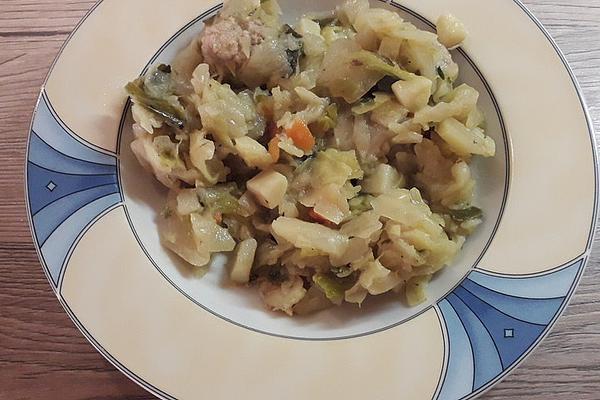 Pointed Cabbage Stew with Bratwurst Dumplings