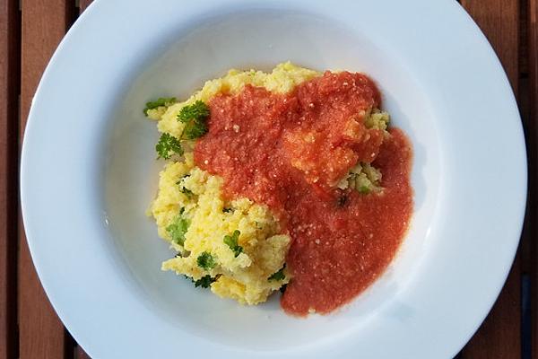Polenta with Tomato and Pine Nut Sauce