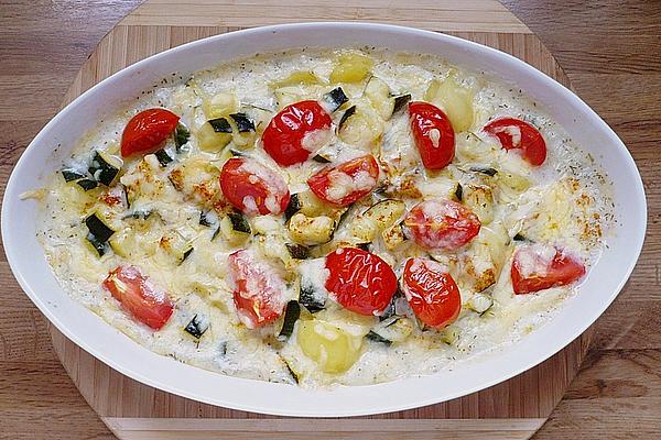 Pollock Casserole with Tomatoes and Zucchini