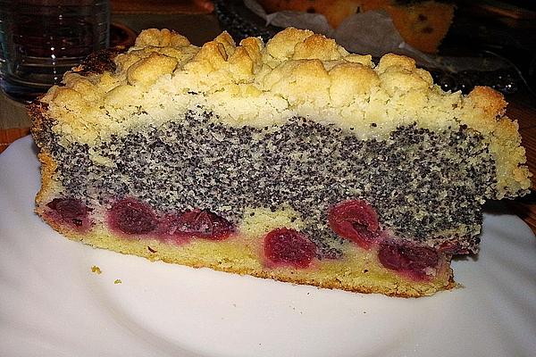 Poppy Seed and Cherry Crumble Cake