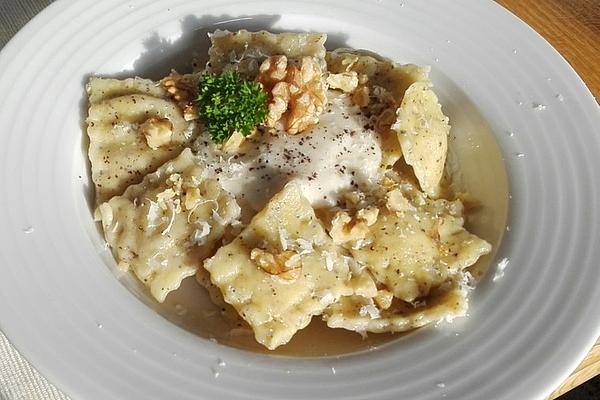 Poppyseed Ravioli with Walnut, Almond and Cheese Filling