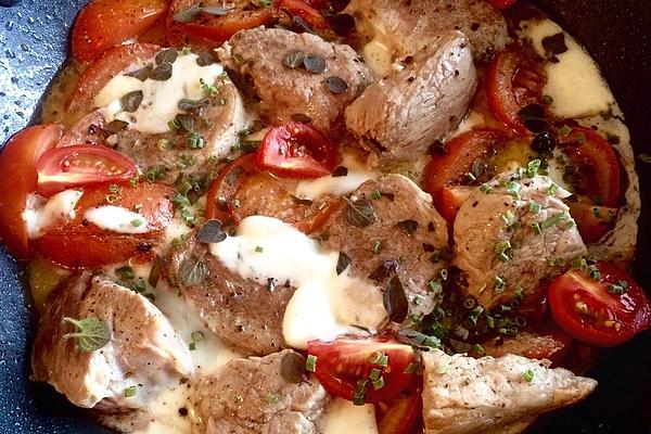 Pork Fillet Baked with Tomatoes and Mozzarella