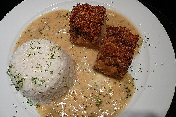 Pork Fillet with Almond Crust and Gorgonzola Sauce