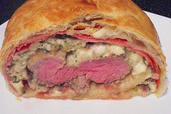 Pork Fillet with Cheese Crust in Puff Pastry Coating