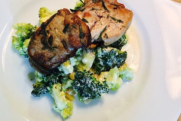 Pork Fillet with Fried Broccoli and Pine Nuts