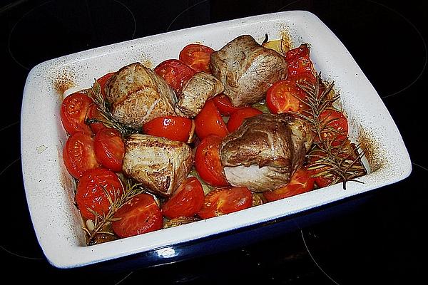 Pork Fillet with Potatoes and Tomatoes from Oven