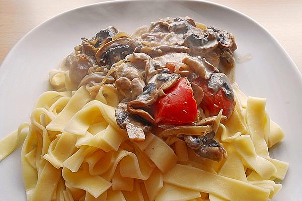 Pork Fillet with Tomatoes and Mushrooms in Cream Cheese Sauce