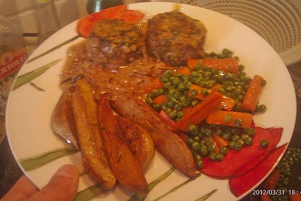 Pork Fillet Wrapped in Bacon with Herb Crust and Potato Wedges