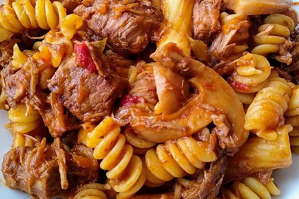 Pork Goulash with Peppers and Mushrooms