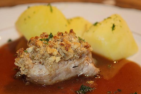 Pork Medallions with Walnut Top in Red Wine – Plum Sauce